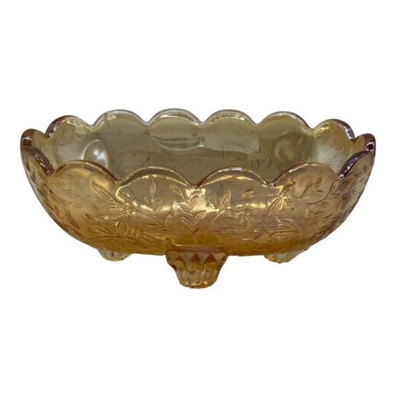Jeannette Floragold | Louisa pattern Iridescent Footed Candy Dish Trinket Bowl - Picture 1 of 9